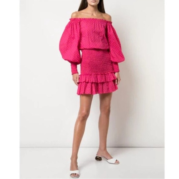 Alexis Marilena Smocked Off-Shoulder Blouson-Sleeve Dress Medium - Picture 1 of 14